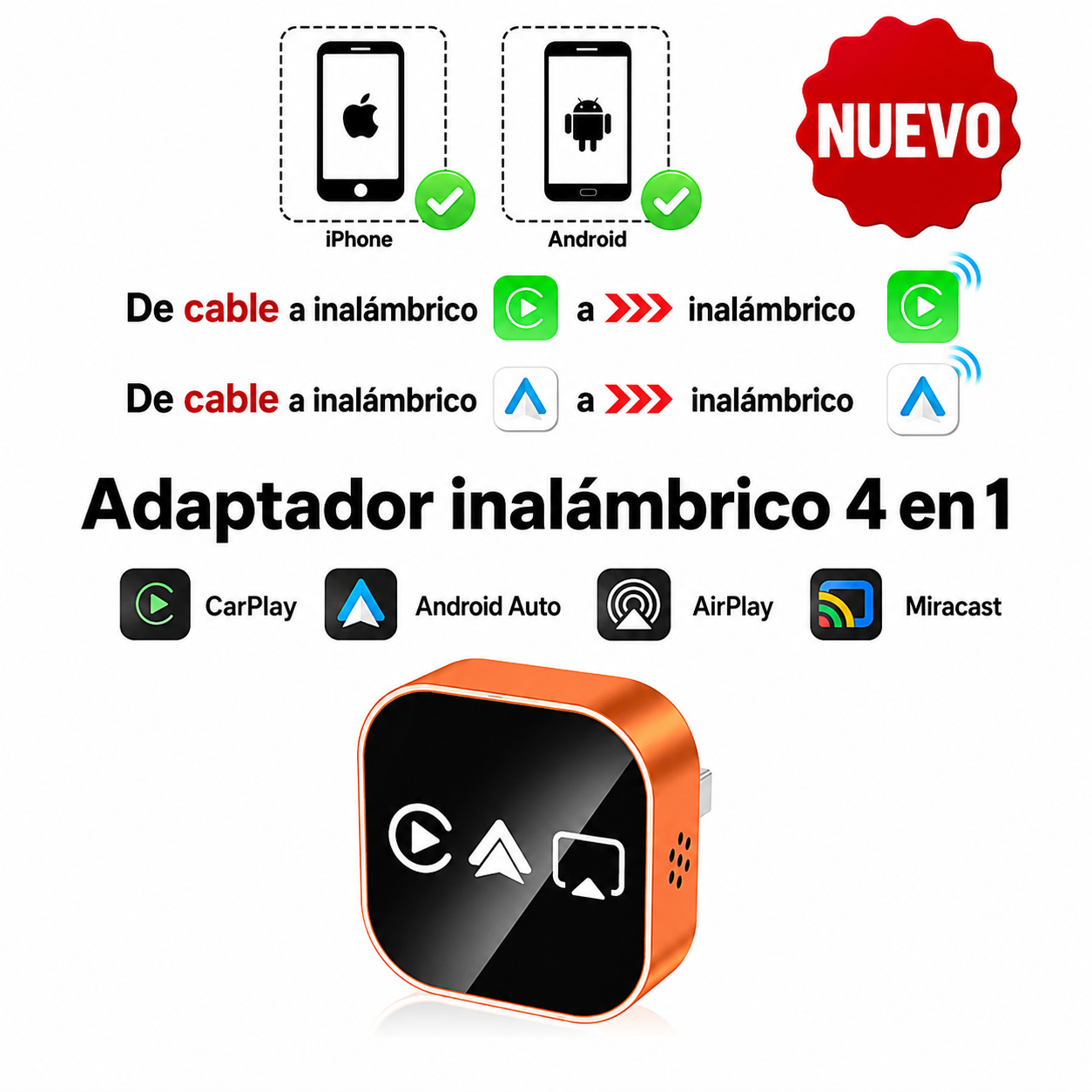 Adaptador CarPlay Inalámbrico 4 en 1