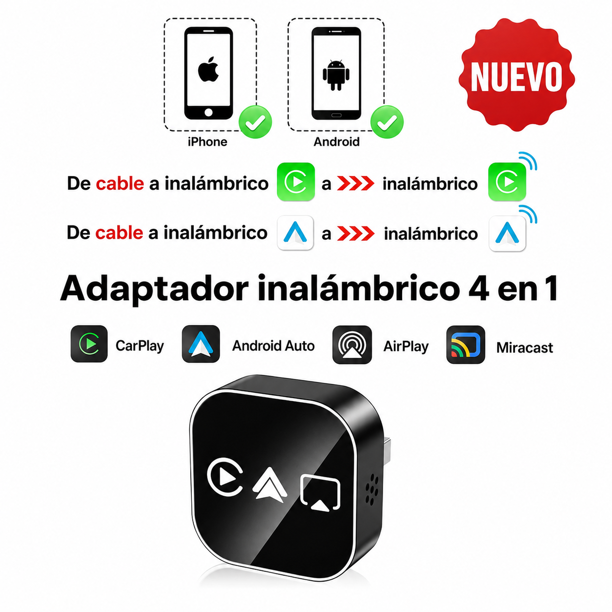 Adaptador CarPlay Inalámbrico 4 en 1