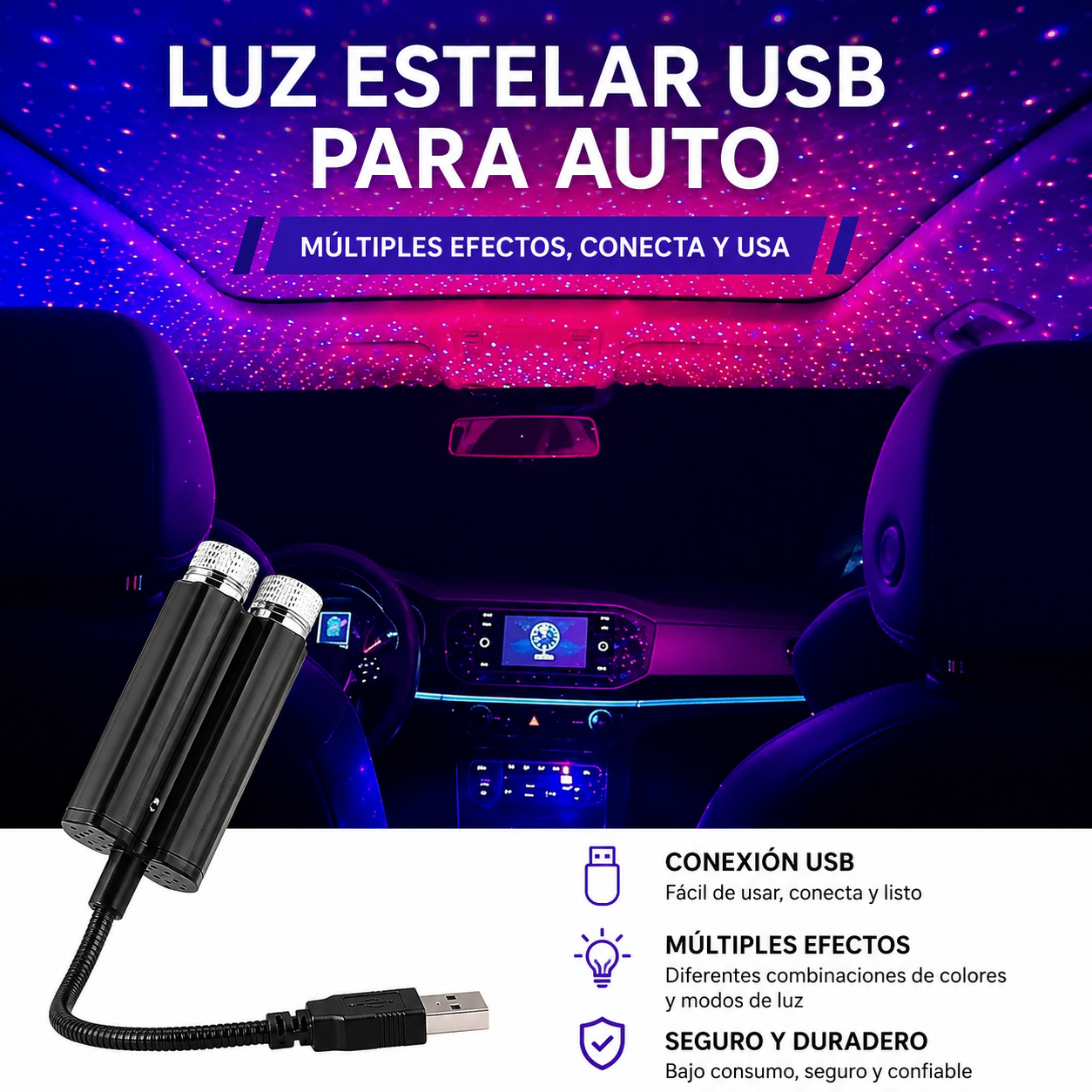 Luz Ambiental USB Estrella para Auto