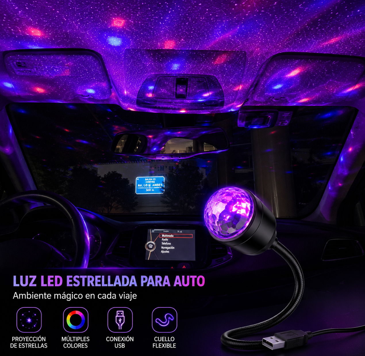Luz LED Estrellada USB para Auto