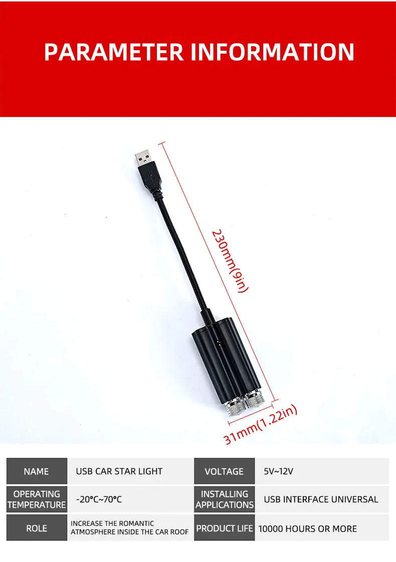 Luz Ambiental USB Estrella para Auto