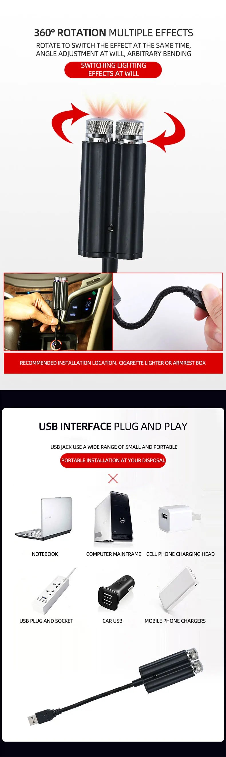 Luz Ambiental USB Estrella para Auto